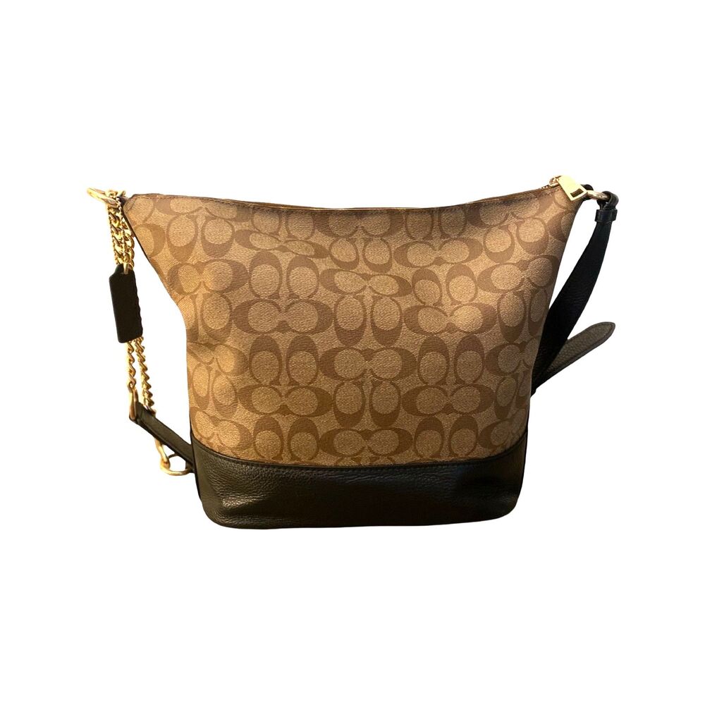 Coach Paxton Duffle Bag Signature Canvas Crossbody Shoulder Gold Chain Leather - Picture 4 of 16